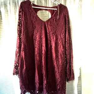 Maroon Mini Lace Dress